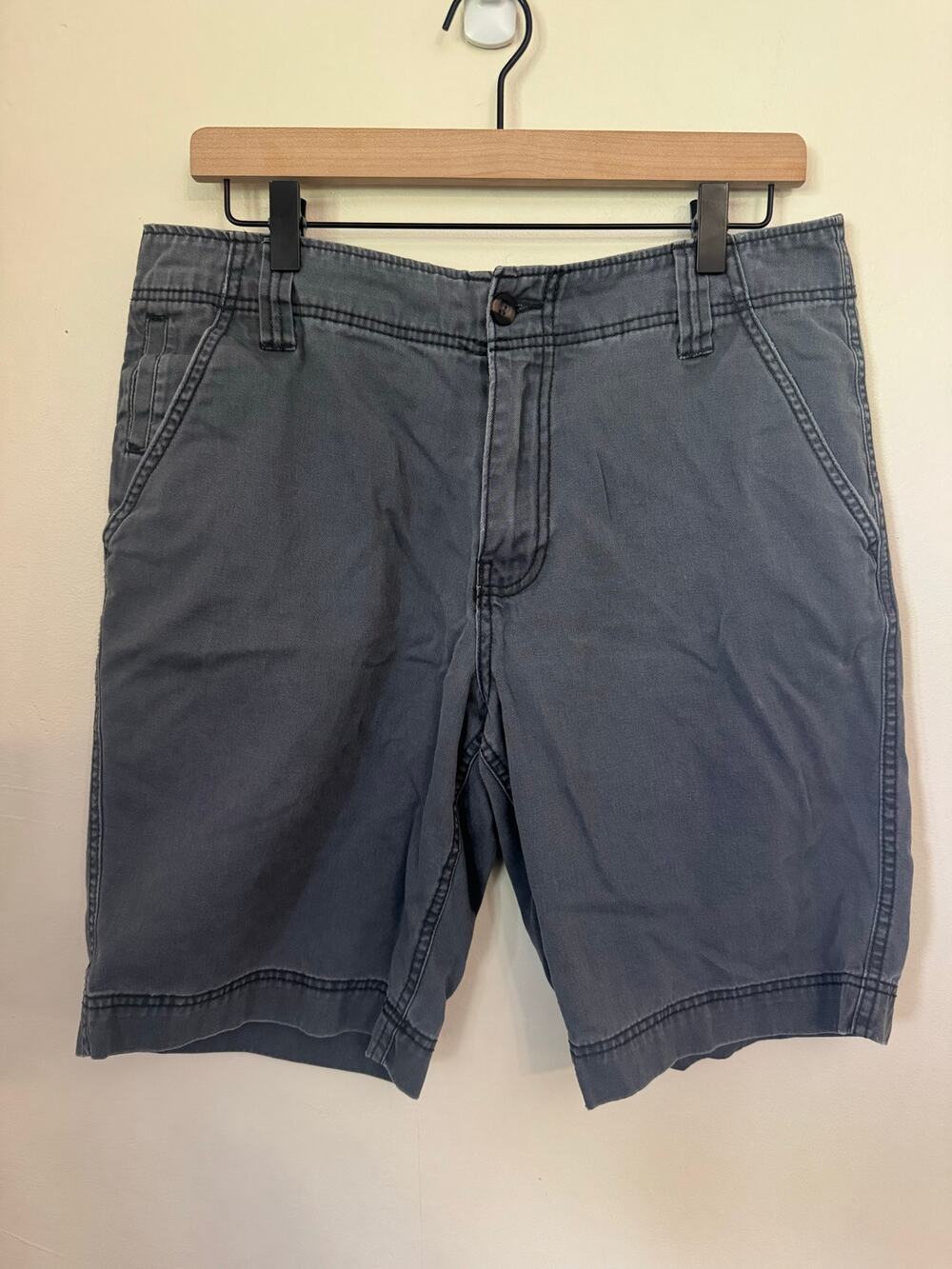 100 Percent Cotton Mens 34 Gray Cotton Chino Shorts Flat Front Casual